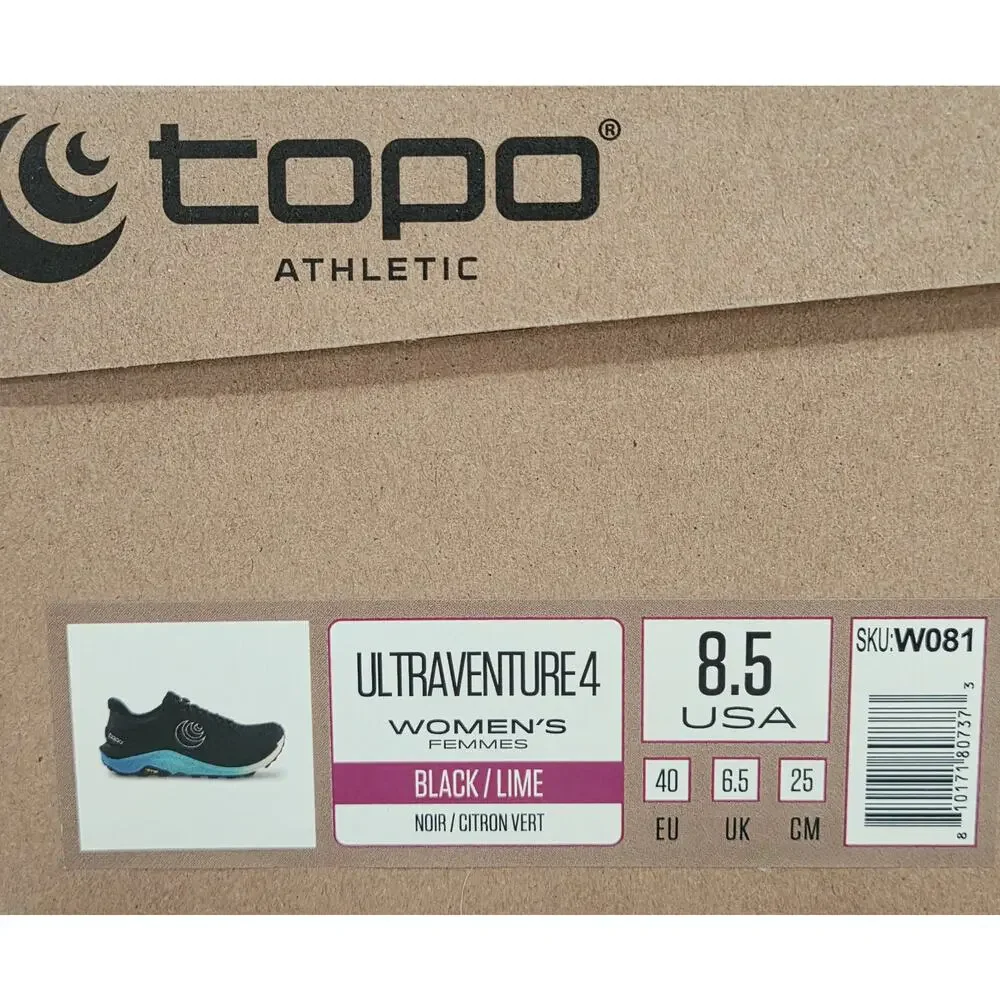 Topo Athletic Ultraventure 4 Black Lime Womens Size 8.5 Trail Running Hiking